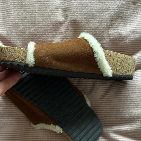 James Perse Brown Suede Shearling Slide Mules - Picture 5 of 6